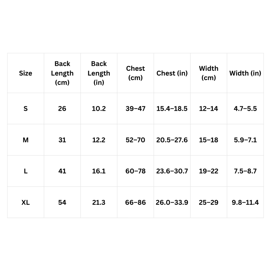 Size chart for PettaPaw Ziggy AirFlow Pet Carrier