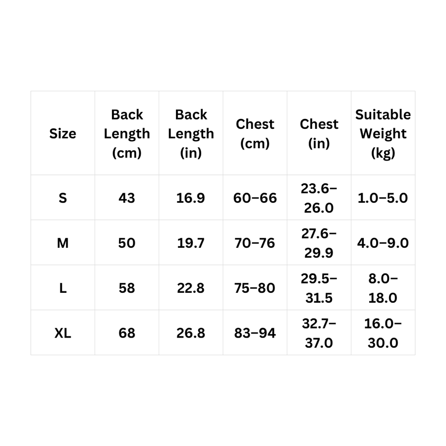 Size chart for PettaPaw Winston AirFlow Pet Carrier